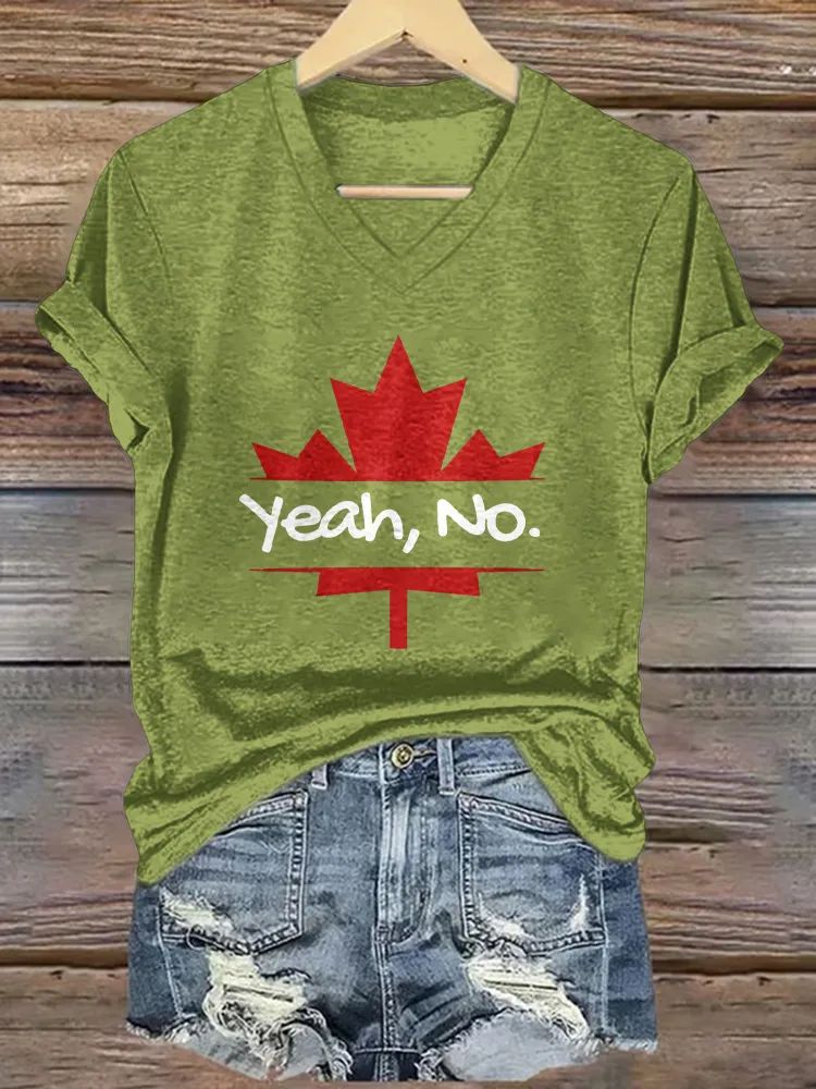 Yeah,No. Printed V-Neck Short-Sleeved T-Shirt