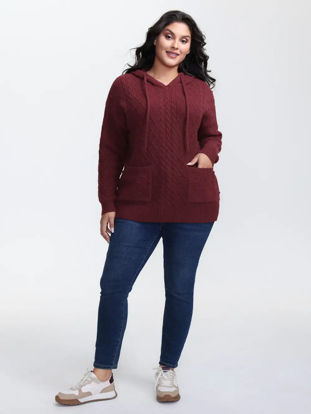 Solid Textured Hooded Pullover