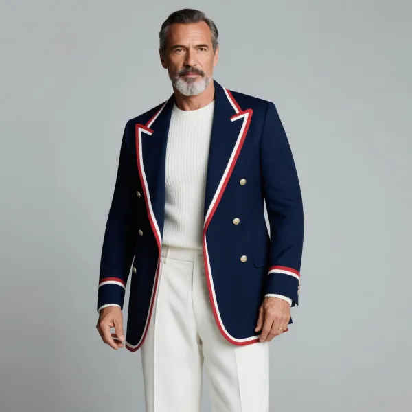 Men's Retro Peak Lapel Long Sleeve Double Breasted Contrast Striped Blazer