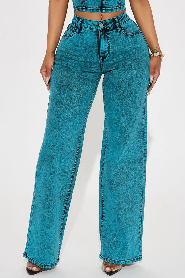 Cyan Stretch Straight Leg Jeans - Teal