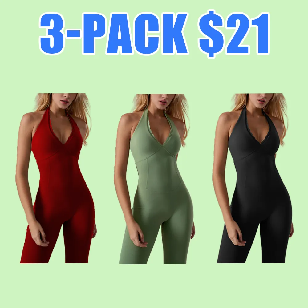 Women's Backless Halter Jumpsuit – Soft Stretch Activewear for Yoga & Workouts