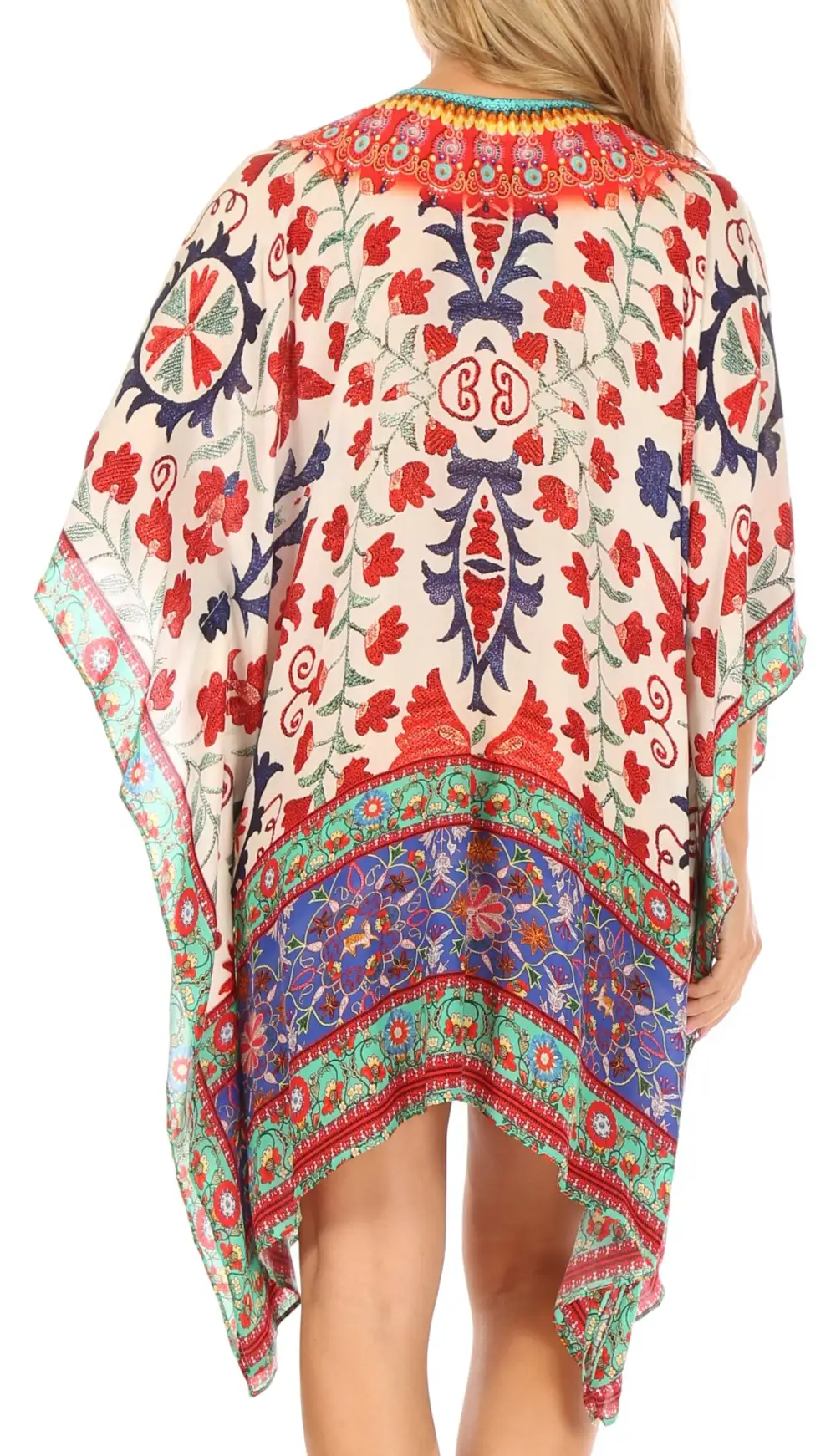 Women's Caftan Poncho Cover up V neck Top Lace up With Rhinestone