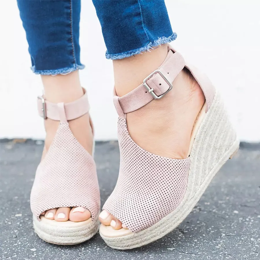 Plain Velvet Peep Toe Date Wedge Sandals