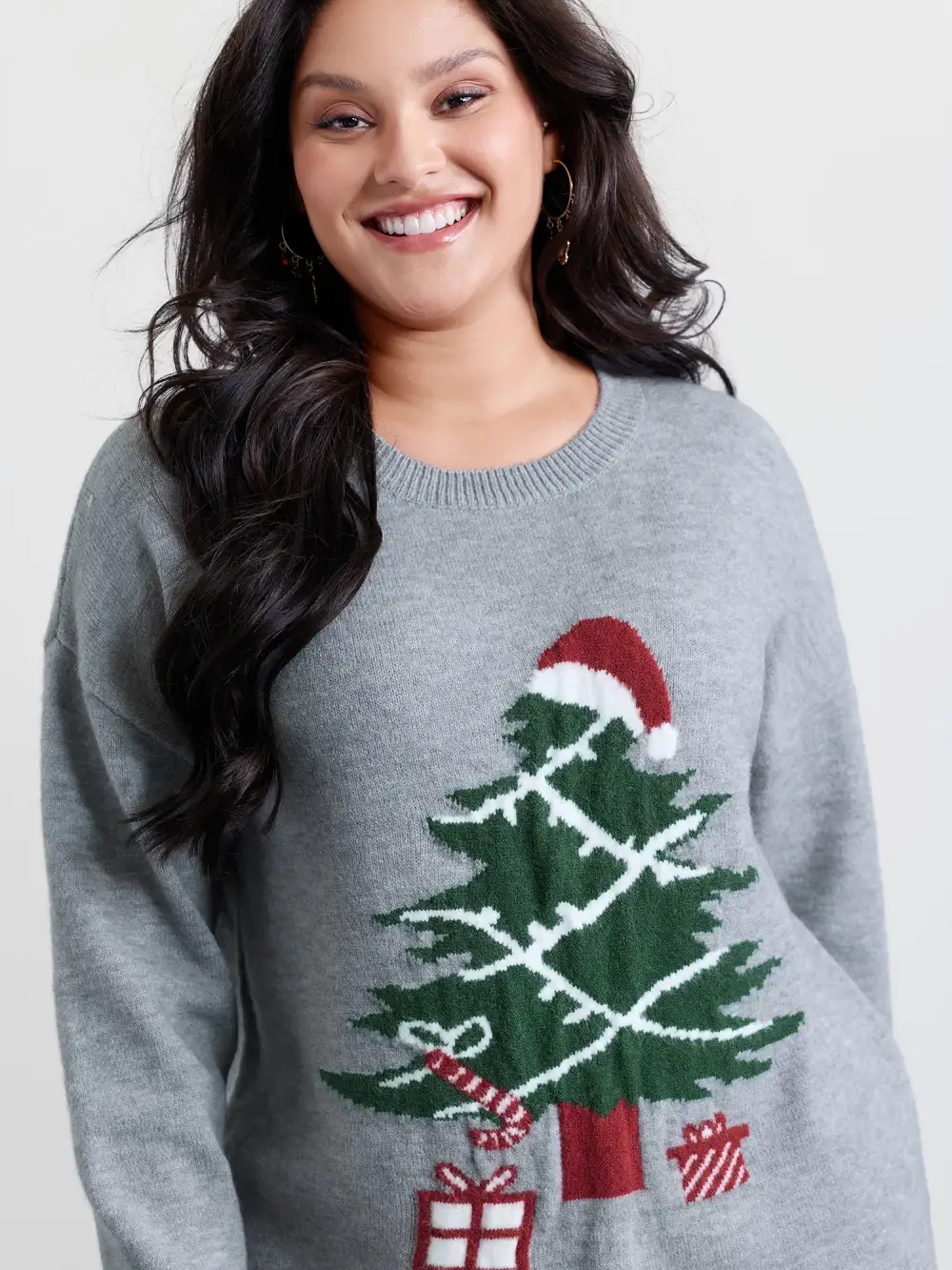 Holiday Tree Jacquard Round Neck Pullover