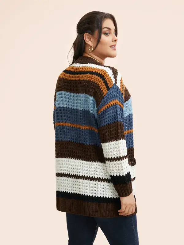 Colorblock Contrast Patched Pocket Cardigan