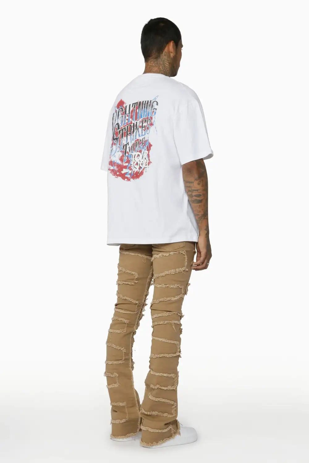 Gavin Beige Stacked Flare Jean