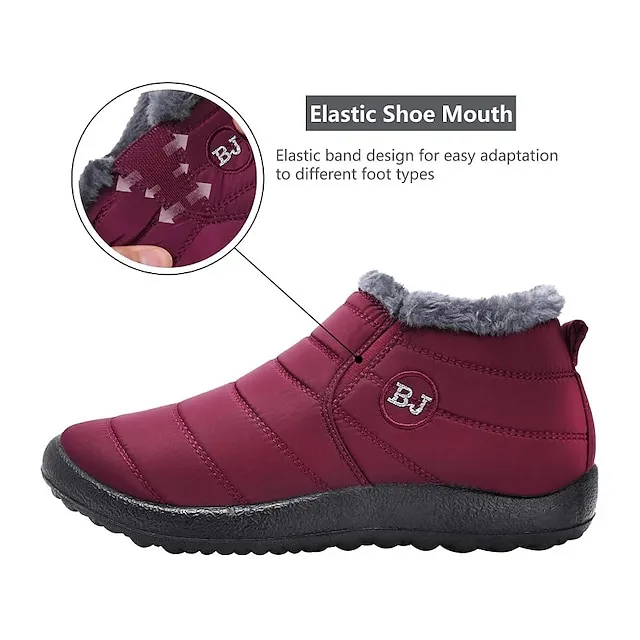Women's Sneakers Boots Snow Boots Plus Size Winter Boots Daily Fleece Lined Booties Ankle Boots Winter Flat Heel Round Toe Plush Casual Comfort Elastic Fabric Loafer Solid Color Black Red Blue