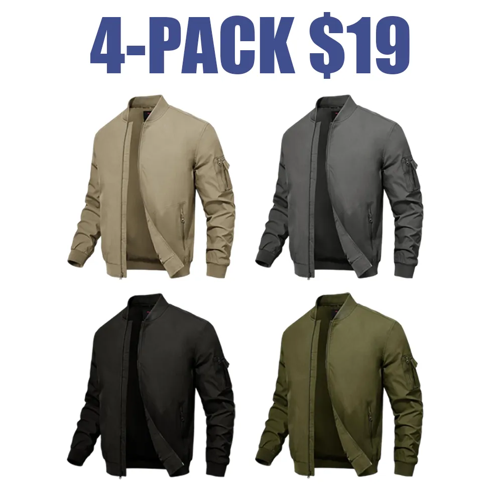 Men's Plus Size Bomber Jacket – Lightweight Zip-Up Flight Coat with 5 Pockets, Casual Fall Windbreaker.