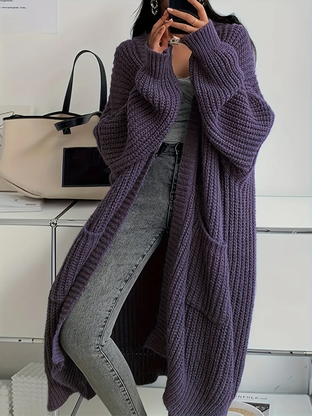 Cozy Solid Color Open Front Knitted Cardigan - Soft, Relaxed Fit, Long Sleeve Length, Casual Design - Perfect for Spring and Fall, Womens Clothing