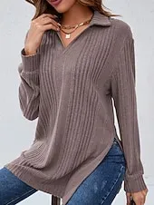 Women's T Shirt Tee Top Plain Fashion Modern Short Sleeve Shirt Collar Regular Tops Daily Going out Army Green Brown Fall Winter