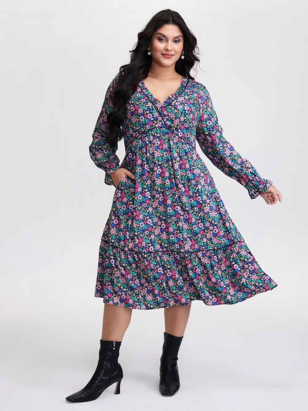 Supersoft Ribbon Floral Print Midi Dress