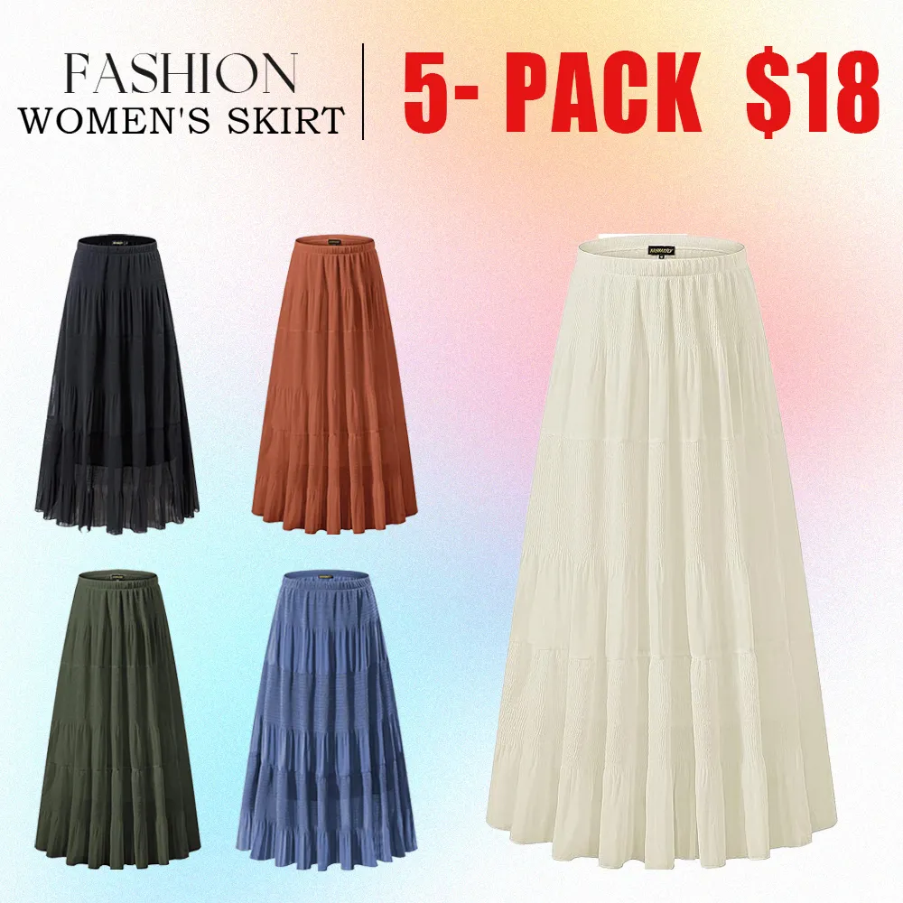 Women's Chiffon Elastic High Waist Pleated A-Line Flared Maxi Skirts