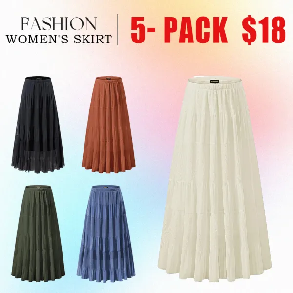 Women's Chiffon Elastic High Waist Pleated A-Line Flared Maxi Skirts