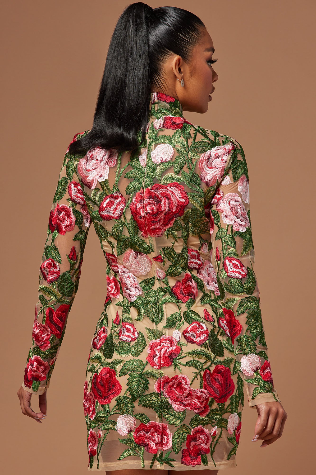 The Garden Scene Embroidered Mini Dress - Red/combo