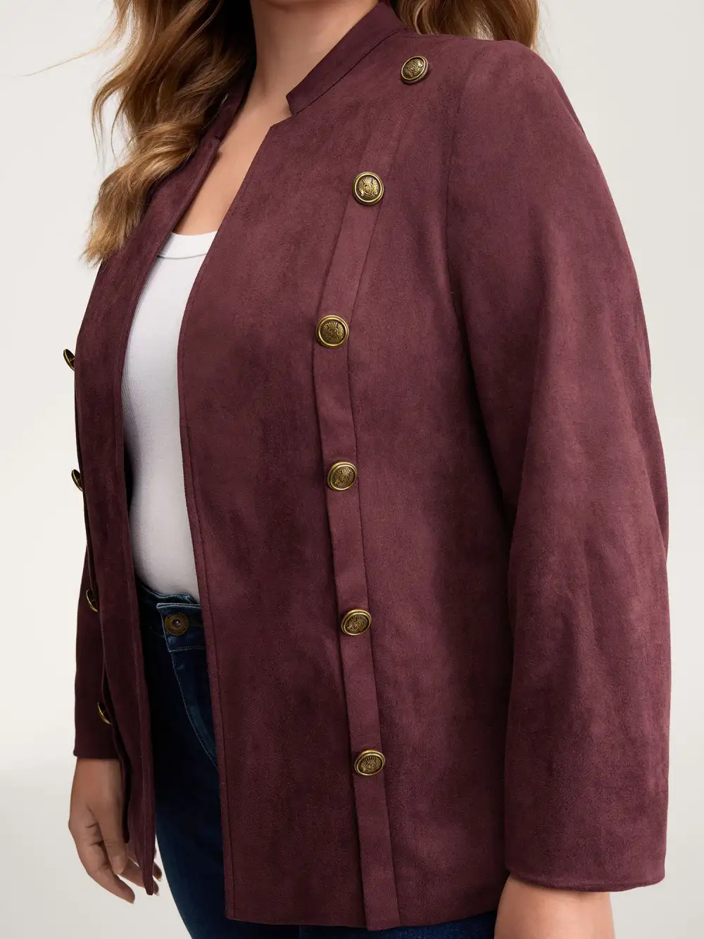 Airy Suede Bronze Button Detail Jacket
