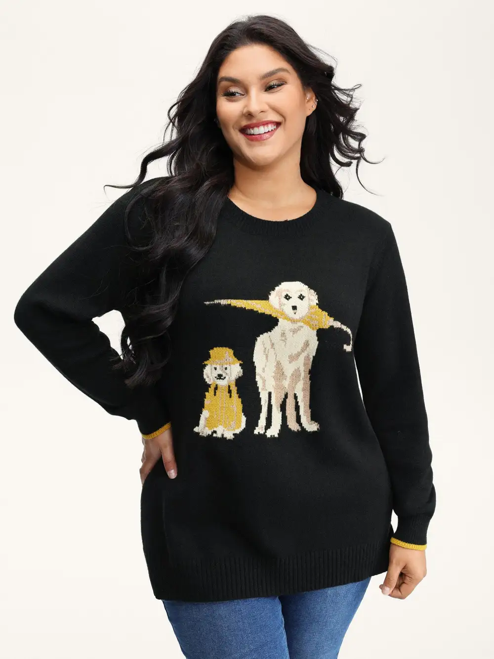 Puppy In Rain Jacquard Contrast Pullover