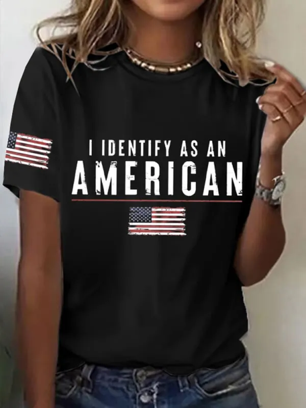 Women'S I Identify As An American Round-Neck Short-Sleeved T-Shirt