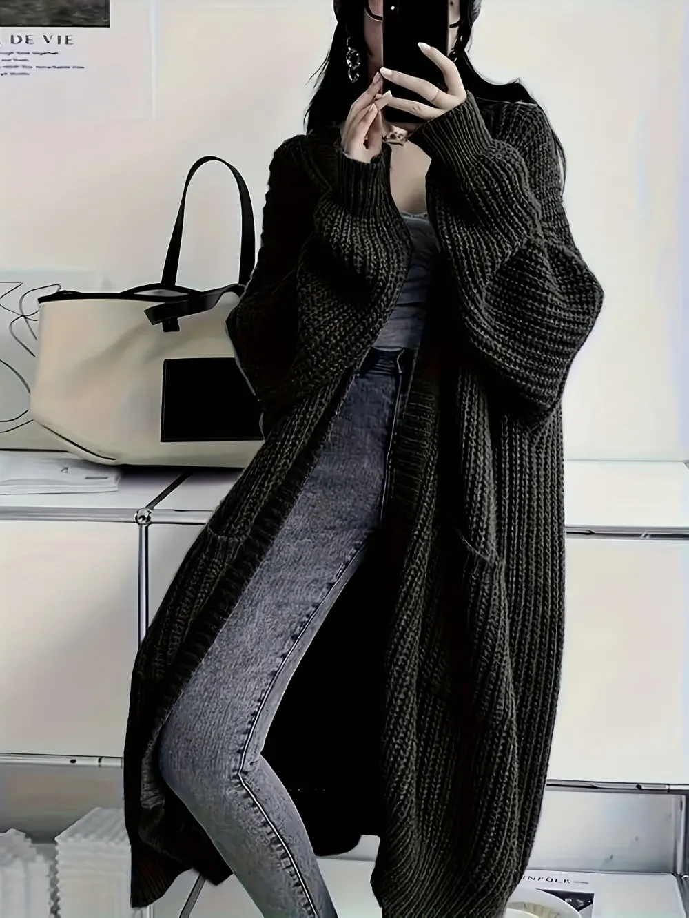 Cozy Solid Color Open Front Knitted Cardigan - Soft, Relaxed Fit, Long Sleeve Length, Casual Design - Perfect for Spring and Fall, Womens Clothing