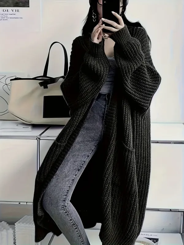 Cozy Solid Color Open Front Knitted Cardigan - Soft, Relaxed Fit, Long Sleeve Length, Casual Design - Perfect for Spring and Fall, Womens Clothing