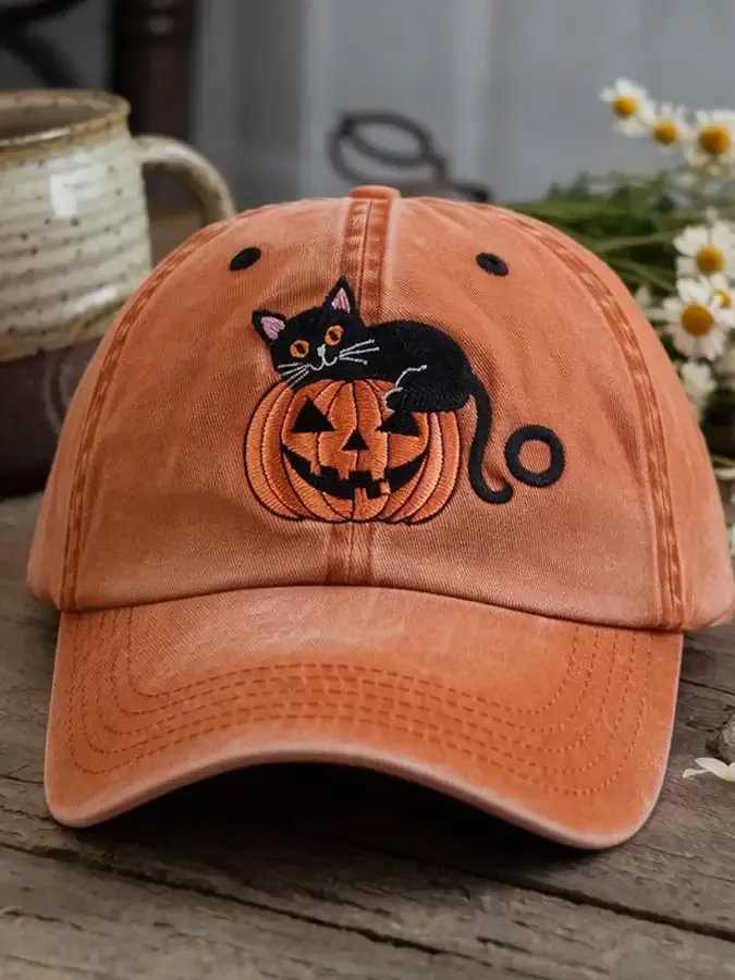 Unisex Fall Pumpkin Cat Hat