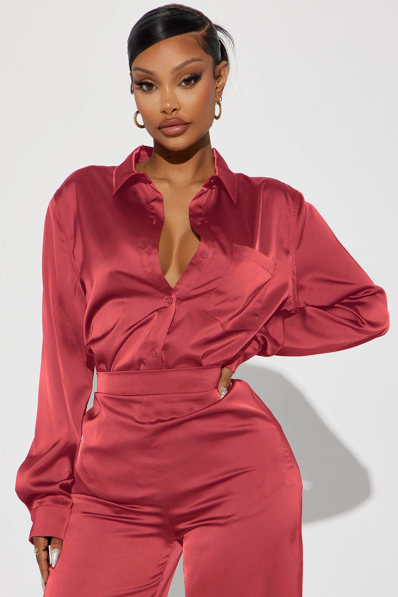 Makenzie Satin Pant Set - Marsala