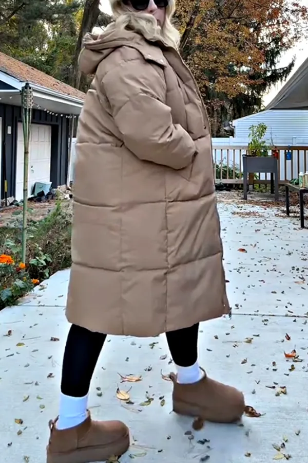 Women's solid color casual hooked down coat