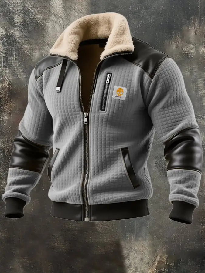 Men's Retro Textured Square Plaid Warm Multi-pocket Outdoor Jacket