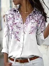 Women's Shirt Button Down Tunic Shirt Collar Long Sleeve Floral Graphic Vintage Daily Stylish Regular Tops Work Daily Holiday s Print White Blue Green Spring Fall