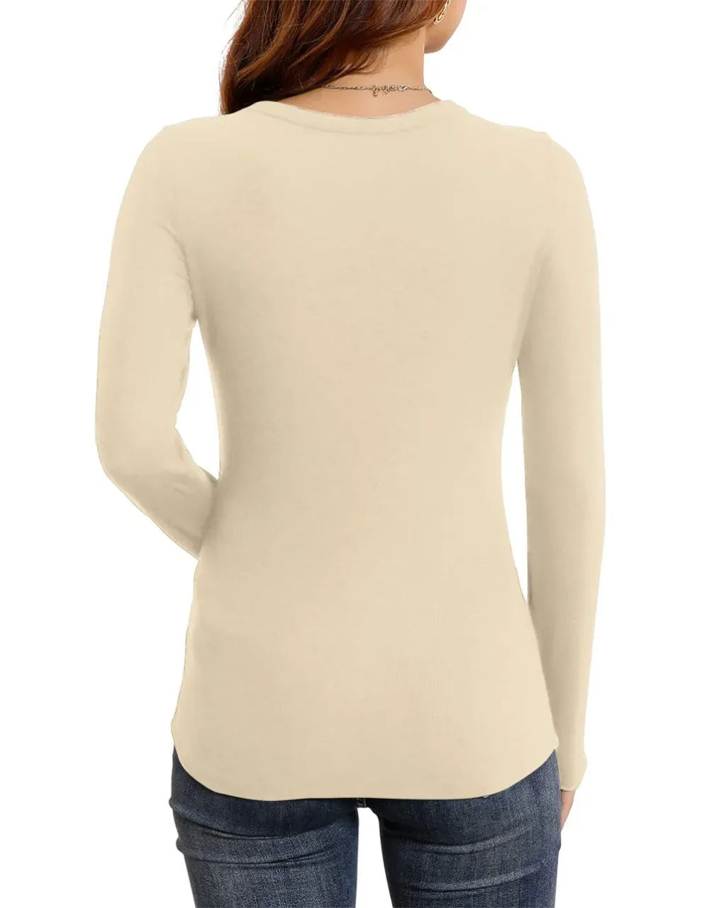 Women's Long Sleeve Stretch Slim Round Neck Ribbed Basic Shirts