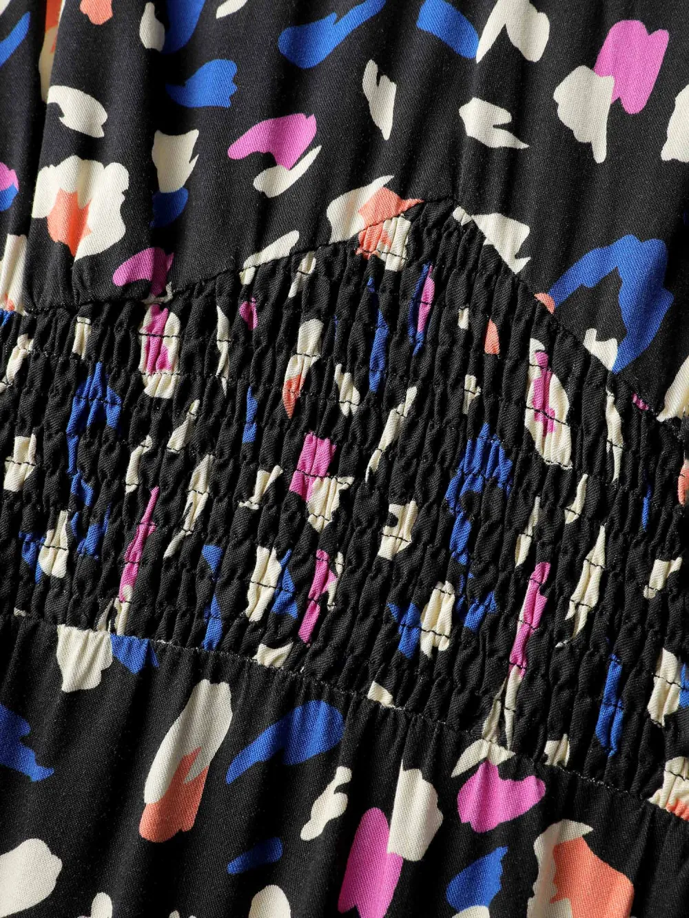 Leopard Print Shirred Waist V-Neck Midi Dress