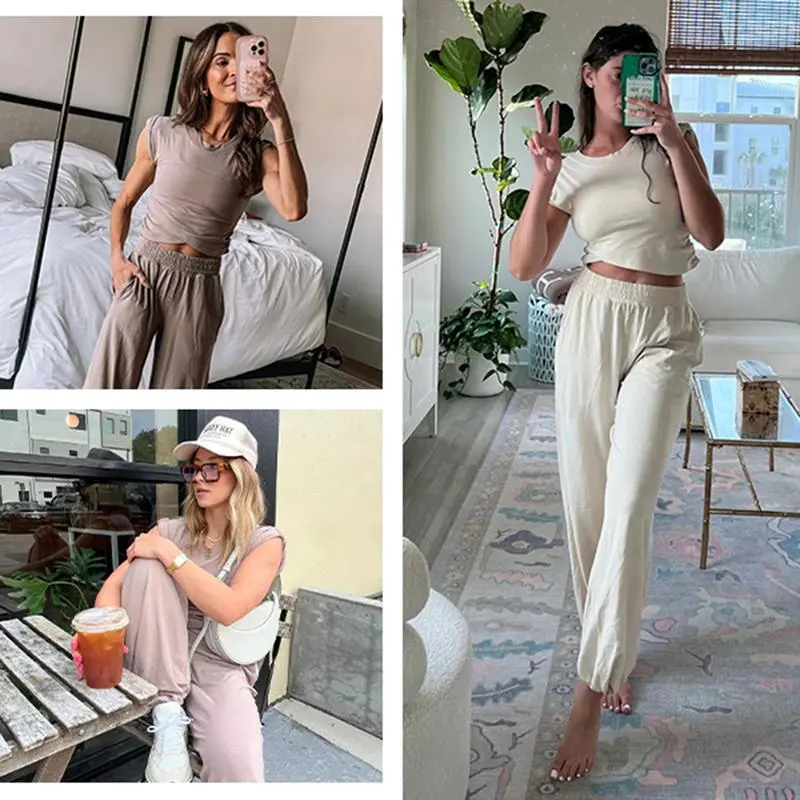 Women’s 2-Piece Tracksuit – Crop Top & Jogger Pants with Pockets | Minimalist Sportswear