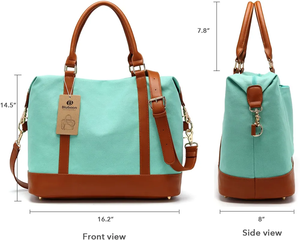 Ladies Canvas Weekender Bag Overnight Carry-on Tote Duffel in Trolley Handle