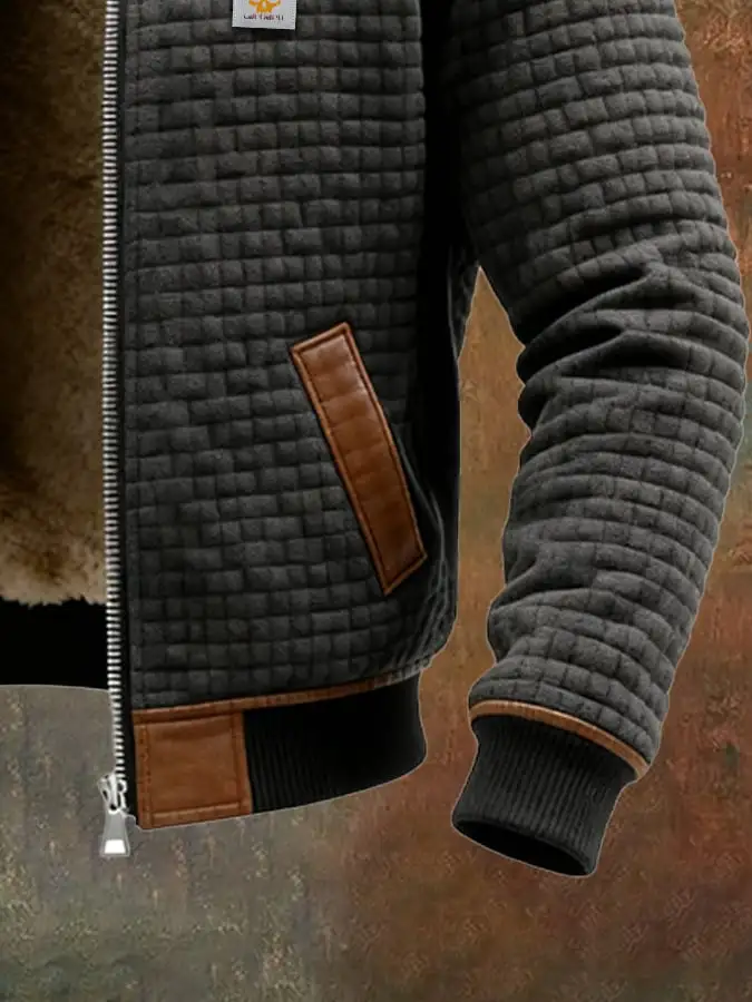 Men's Retro Textured Square Plaid Warm Multi-pocket Outdoor Jacket