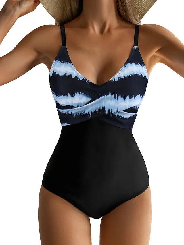 Fashion Polka Dots Swimsuits Women Modest One Piece Swimsuits Padded Push Up Ladies Stripes Backless Swimwear Vintage Bathing Suits Retro Camisole Beach Wear S-XXL