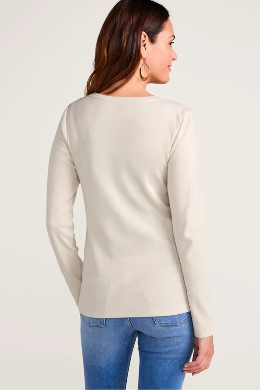 Rib Knit Long Sleeve Scoop Neck Tee