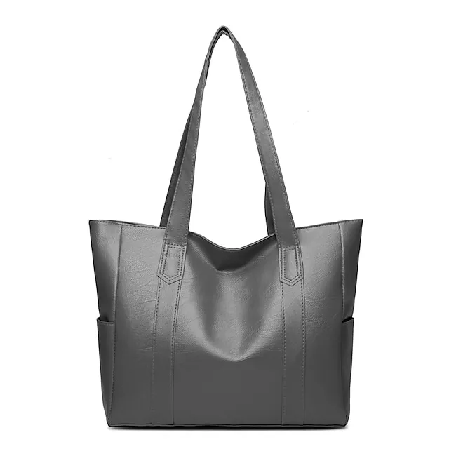 Women's Handbag Tote Shoulder Bag PU Leather Office Shopping Daily Zipper Solid Color Black Red Purple