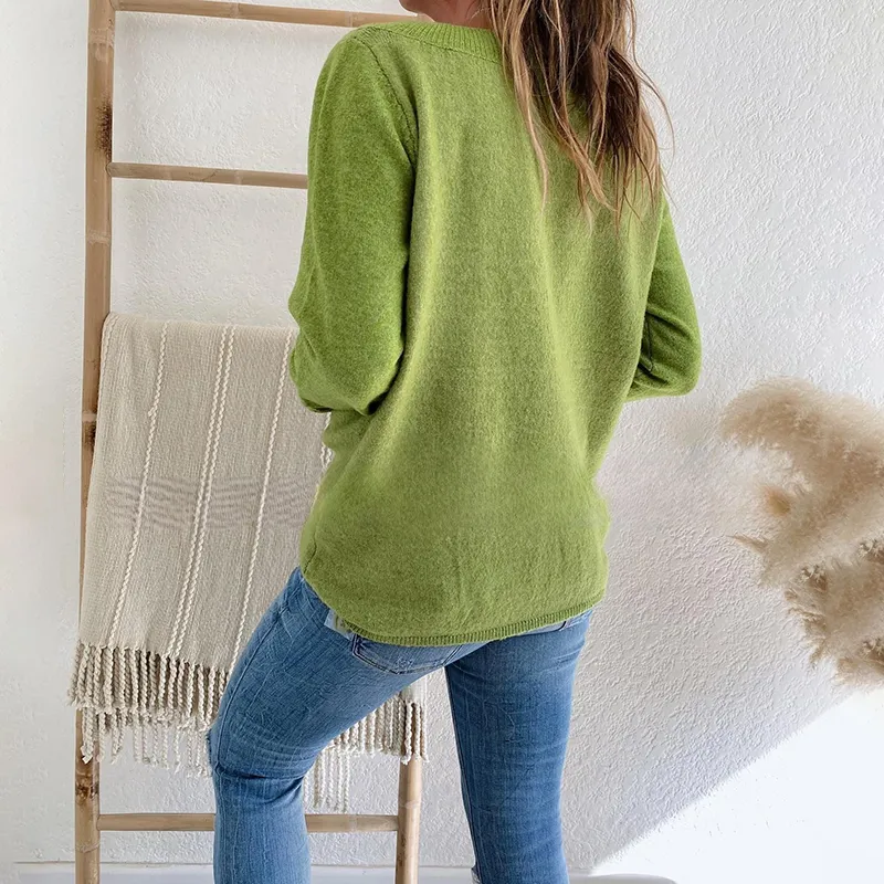 Vintage V-Neck Diagonal Button Long Sleeve Sweater