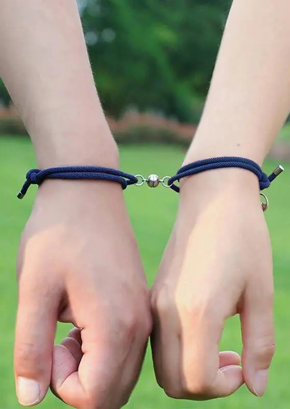 2Pcs Couples Magnetic Matching Braided Rope Bracelet - Deep Blue
