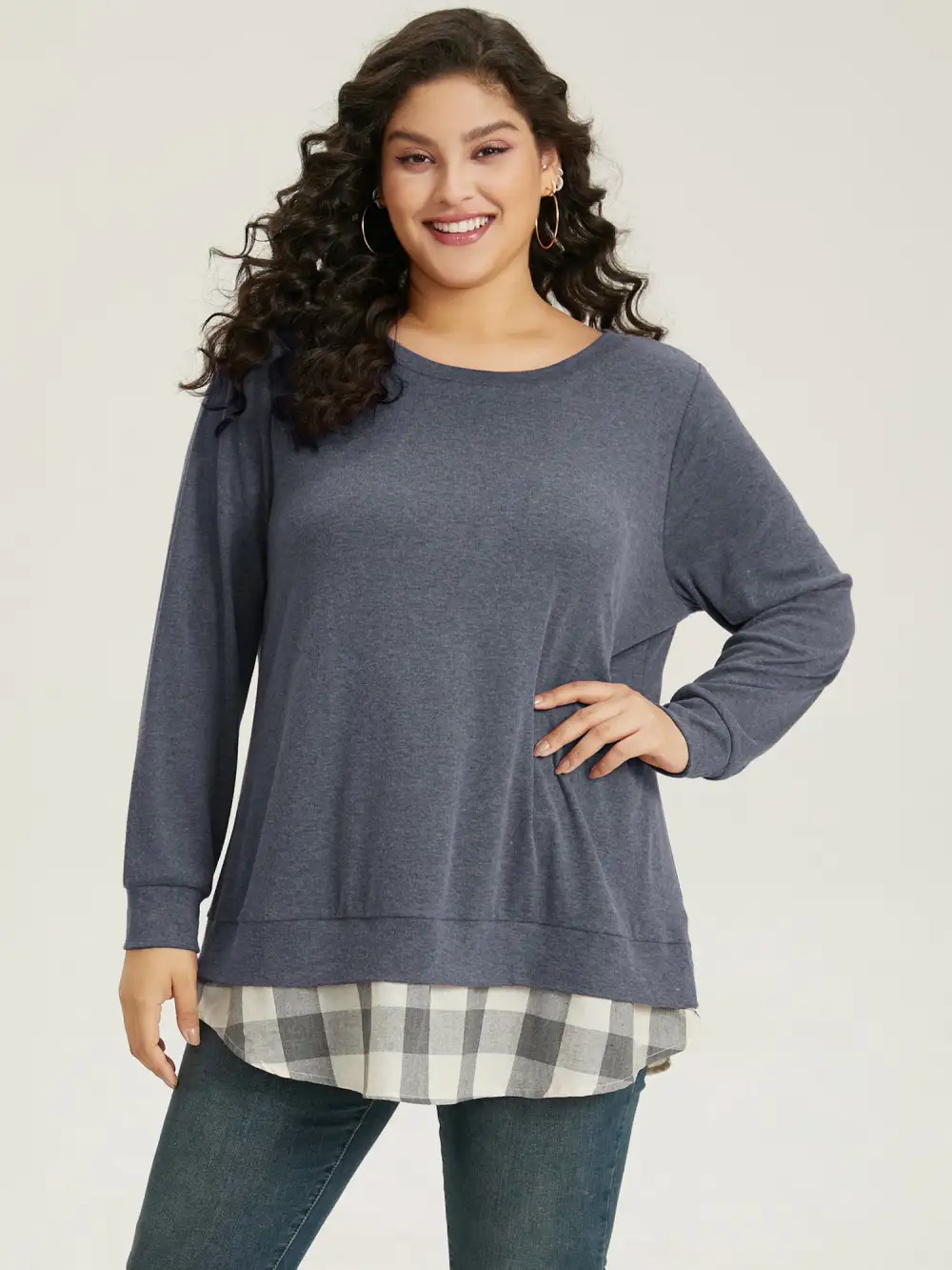 Heather Plaid Patchwork Crew Neck T-shirt