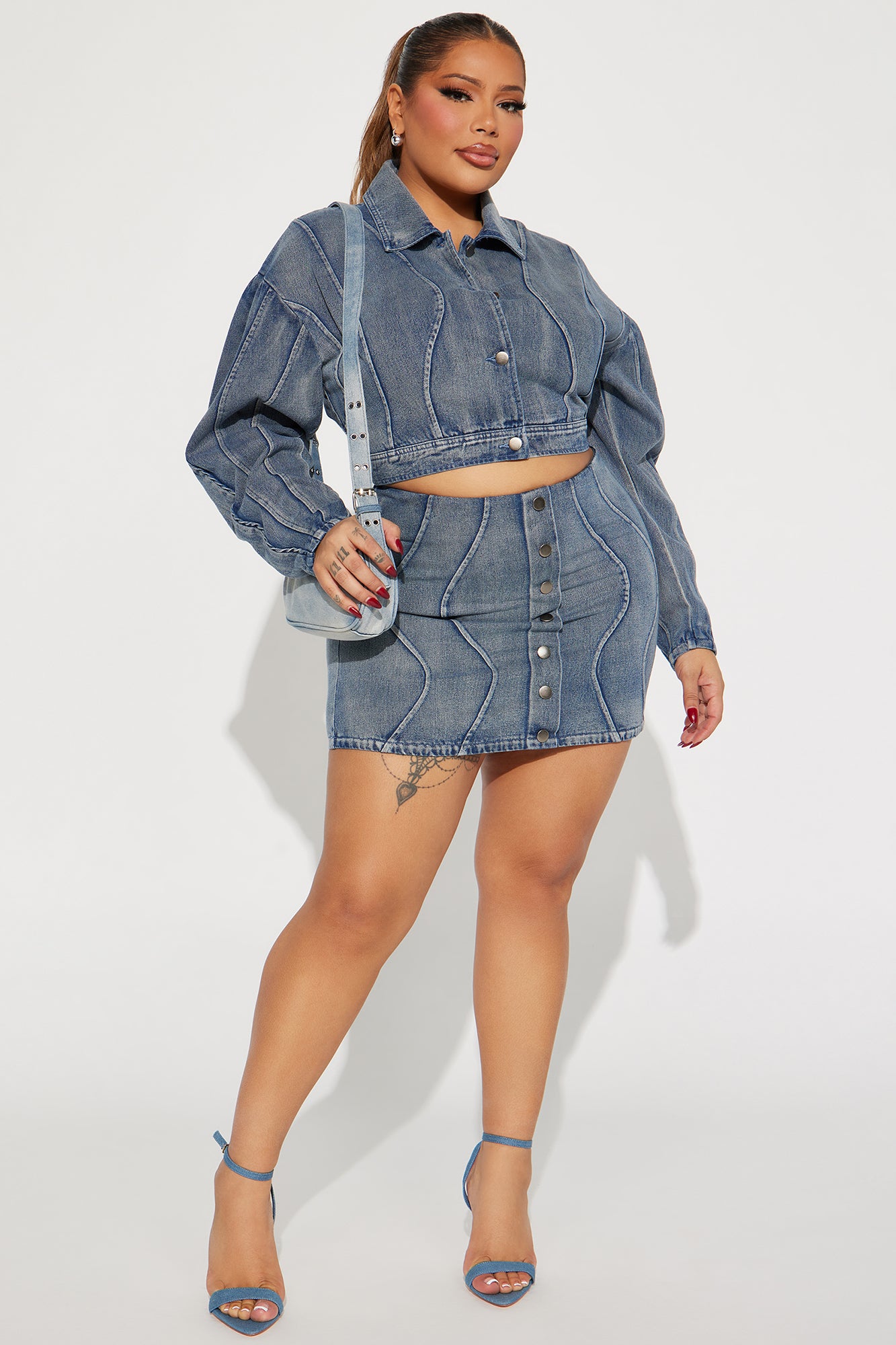 Yesenia Denim Skirt Set - Medium Wash