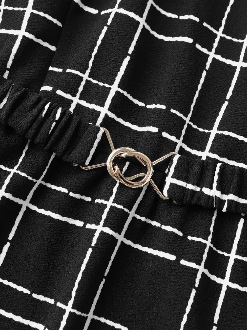 Grid Print Knit Belted Maxi Dress