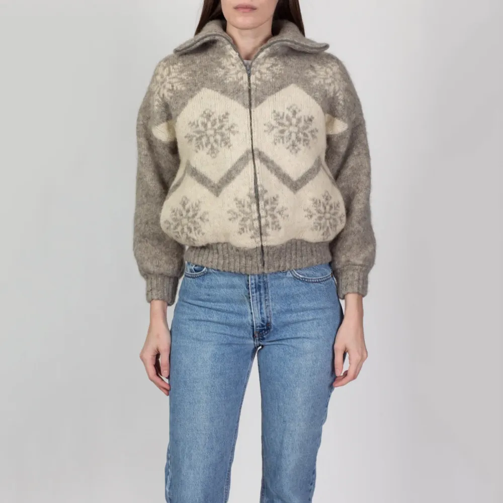 Vintage Pattern Zip Up High Collar Comfy Knitwear