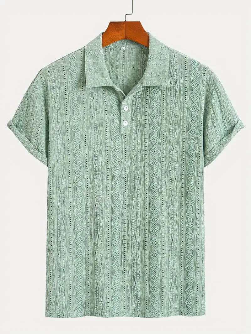 Men's Daily Jacquard Textured Striped Casual Comfortable Polo Tops