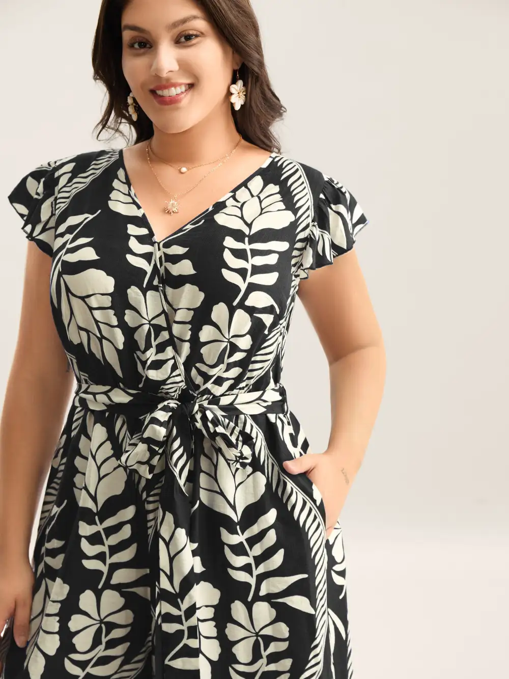 Large Floral Print Pockets Jumpsuit