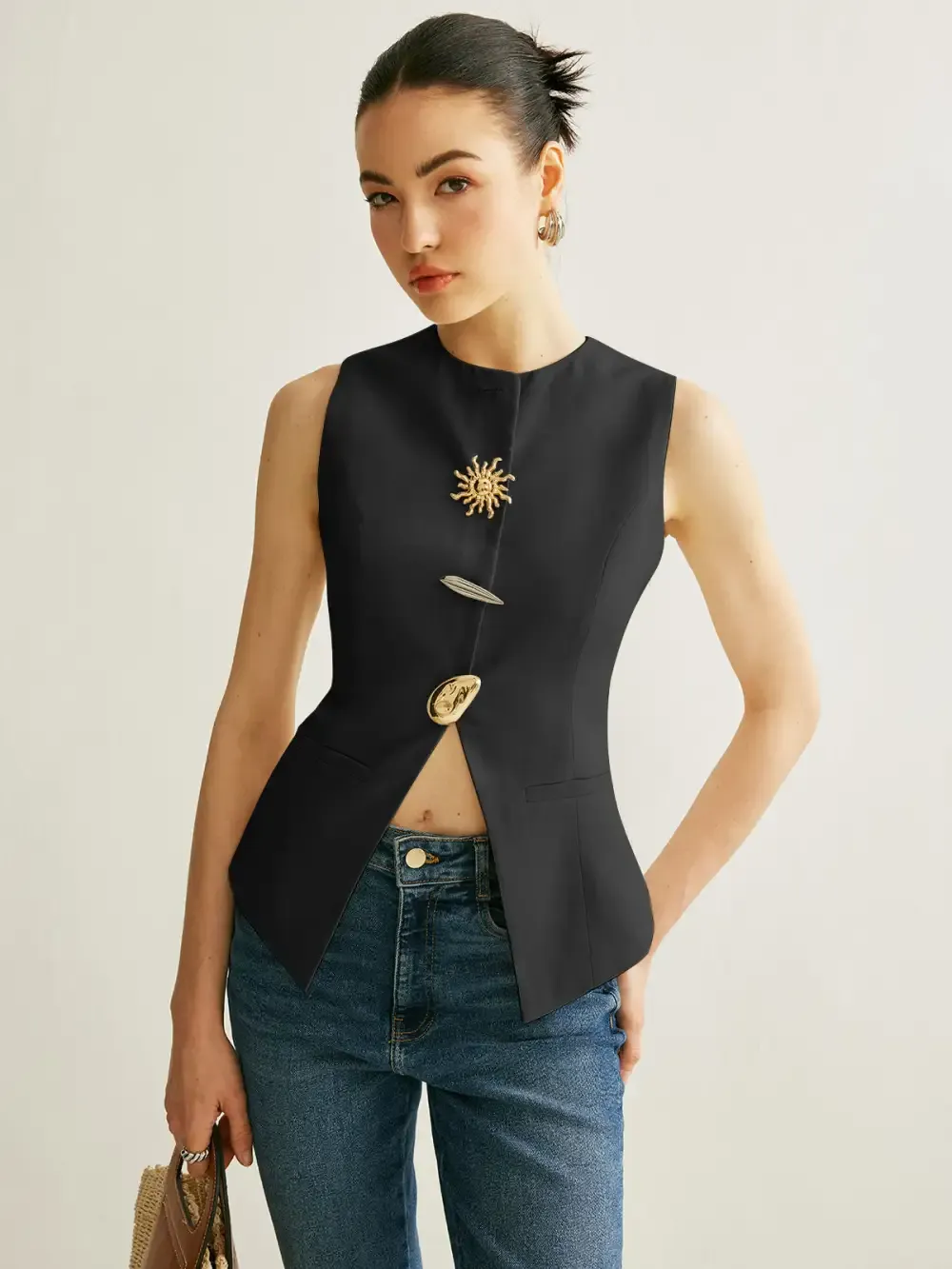 Metal Detail Split Vest