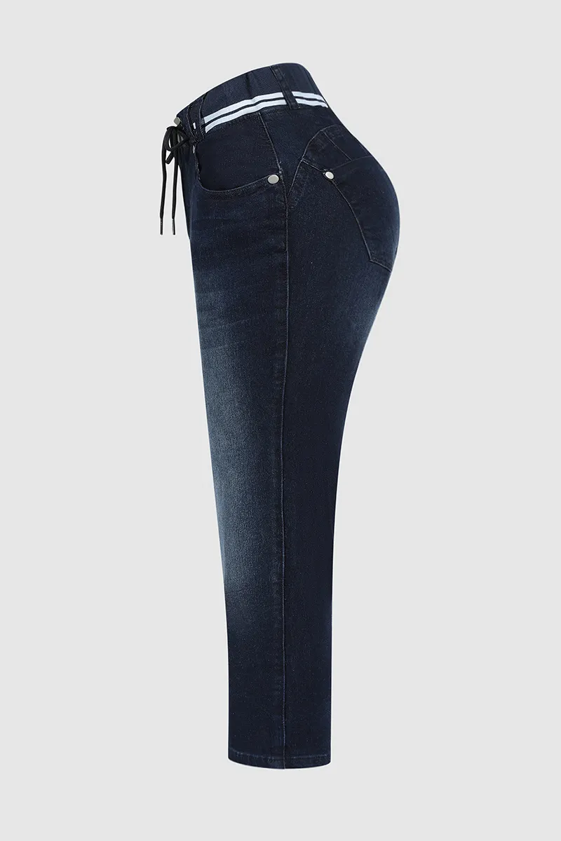 6 Packs Double Button Drawstring Capris Jeans