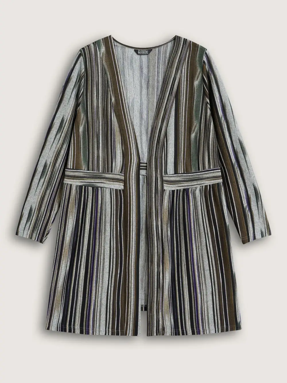 Colored Striped Open Front Waist Defining Jacket