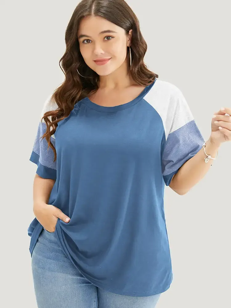 Colorblock Contrast Crew Neck Raglan Sleeve T-shirt