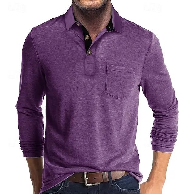 Men's Casual Solid Lapel Button Pocket Golf Polo Shirt