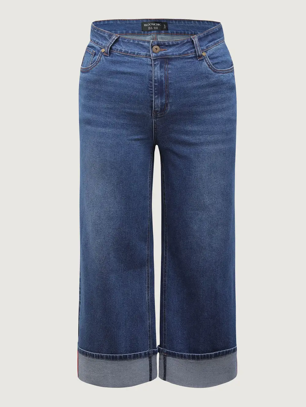 Rolled Cuffs Webbed Wide-Leg Jeans